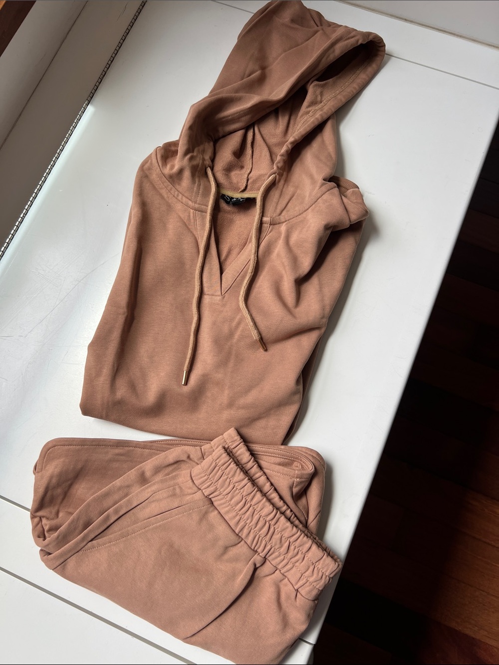 Sleeveless Hooded Two-Piece Shorts set in Taupe